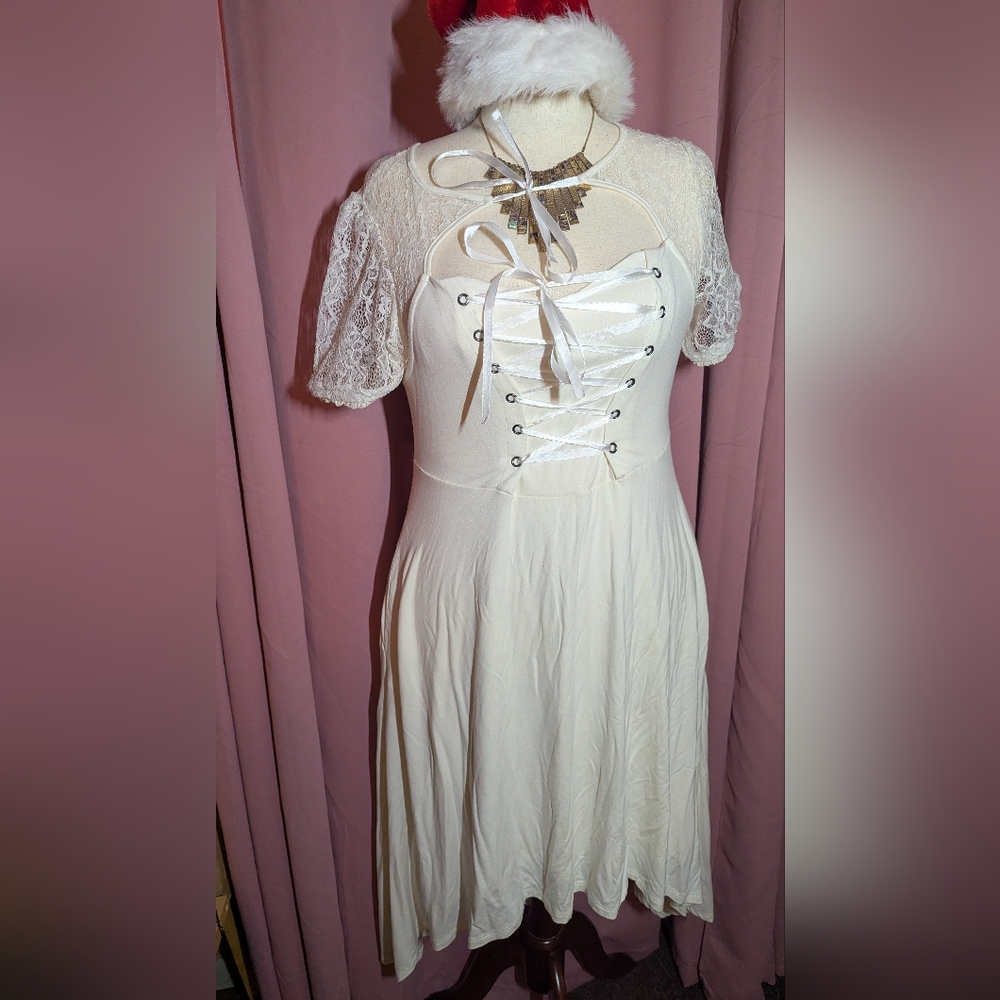 HOT TOPIC Corset Front w/Lace Sleeves Hi-Lo Dress 14-16/XL NWT